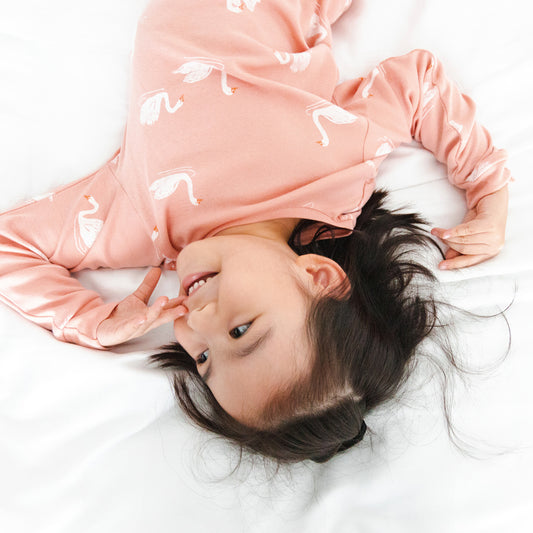 Kids Long Sleeve Organic Pyjamas Set in Swan Print by Le Petit Society