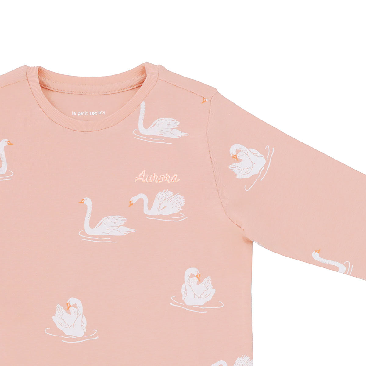 Kids Long Sleeve Organic Pyjamas Set in Swan Print by Le Petit Society — image 3