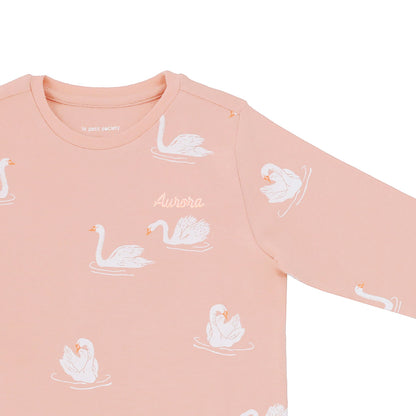 Kids Long Sleeve Organic Pyjamas Set in Swan Print by Le Petit Society — image 3
