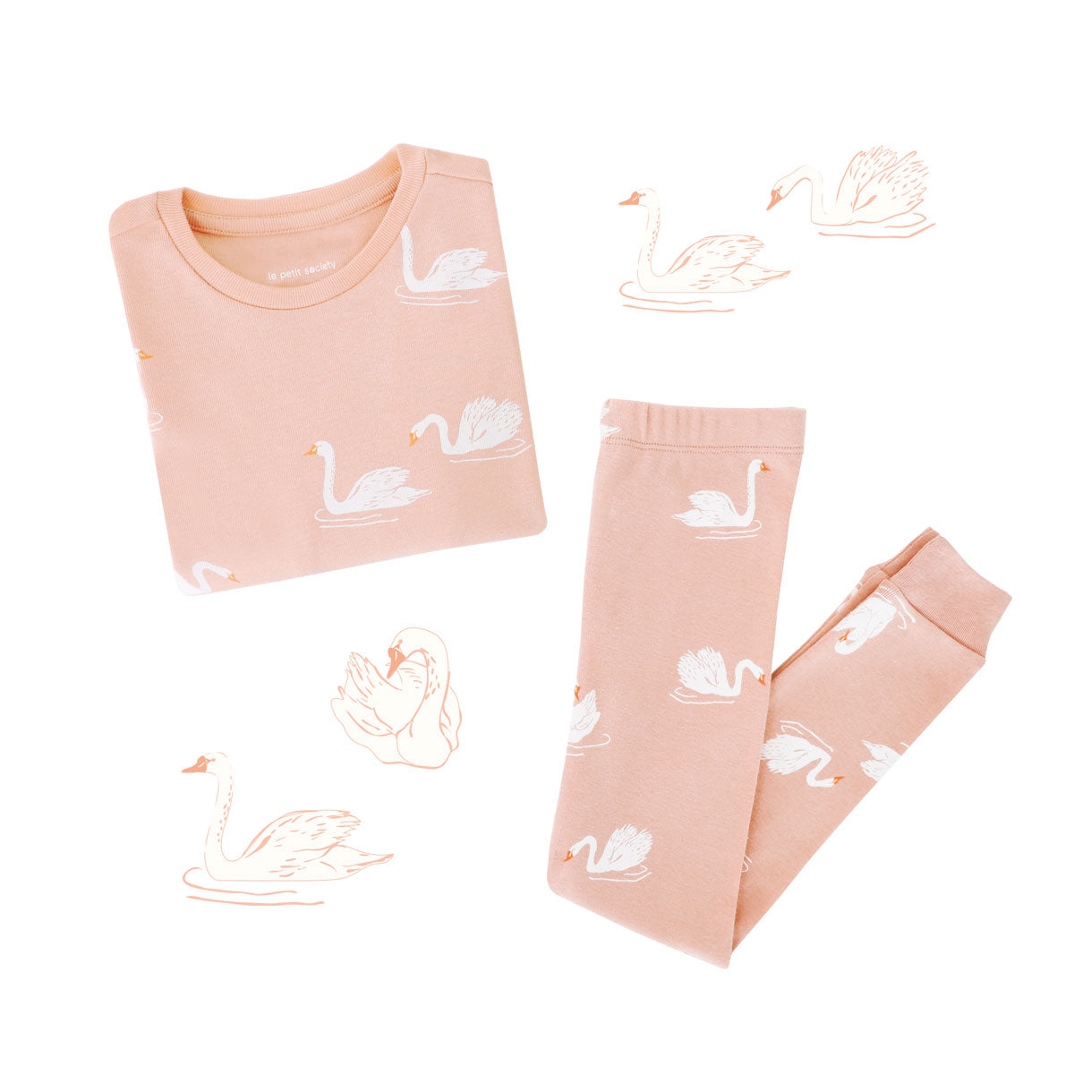 Kids Long Sleeve Organic Pyjamas Set in Swan Print by Le Petit Society — image 2