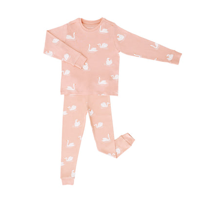 Kids Long Sleeve Organic Pyjamas Set in Swan Print by Le Petit Society — image 7