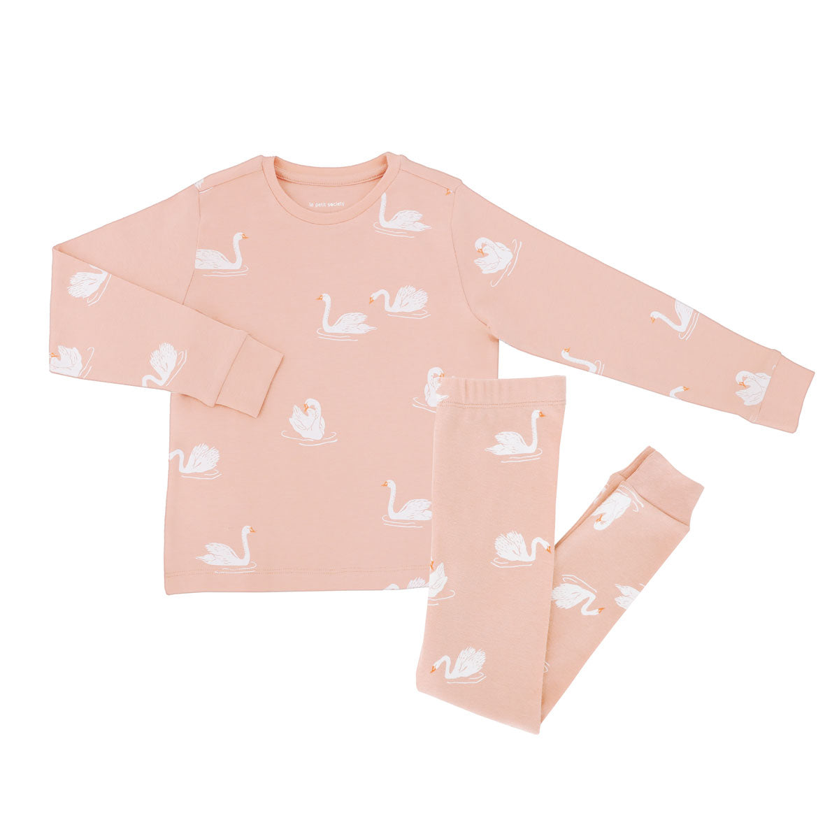 Kids Long Sleeve Organic Pyjamas Set in Swan Print by Le Petit Society — image 6