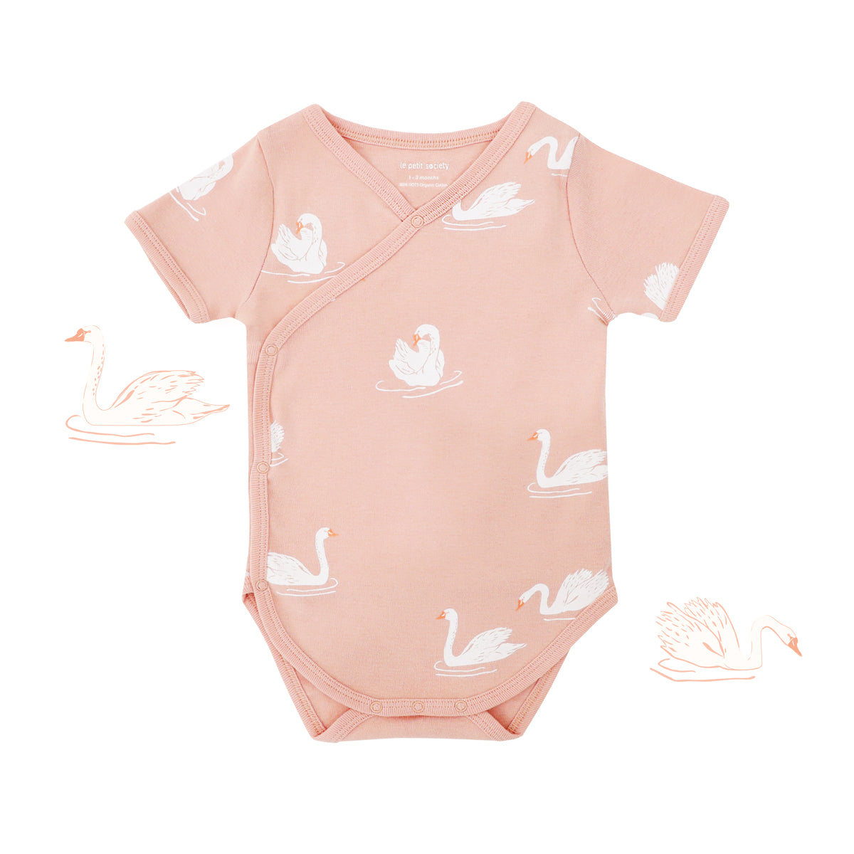 Baby Organic Kimono Romper in Swan Print by Le Petit Society — image 11