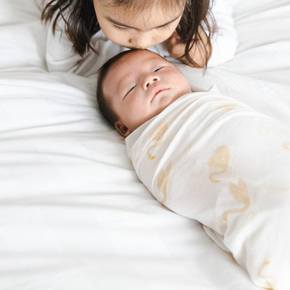 Baby Organic Swaddle in Swan Print by Le Petit Society — image 2