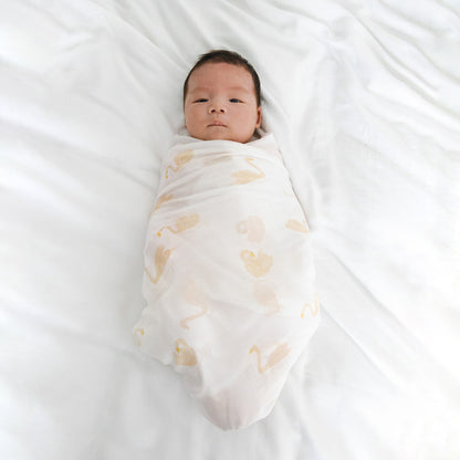 Baby Organic Swaddle in Swan Print by Le Petit Society — image 5