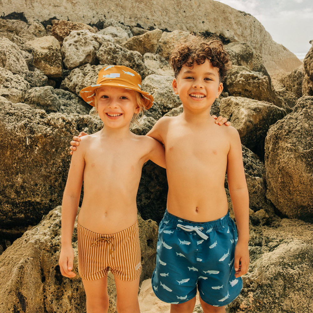 Swim Trunks in Brown Stripes by Le Petit Society — image 4