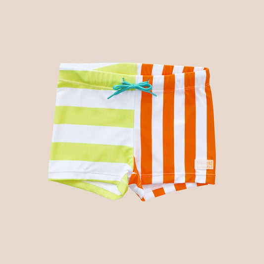 Swim Trunks in Rainbow Stripes by Le Petit Society