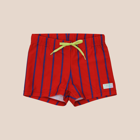 Swim Trunks in Red Stripes by Le Petit Society