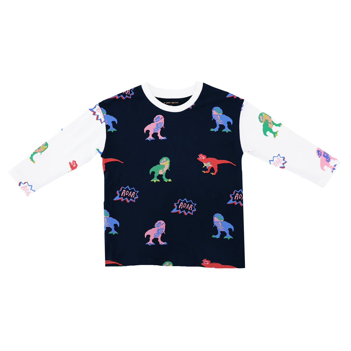 Made for Play - Long Sleeves Tee in T-Rex Print in Navy by Le Petit Society — image 4