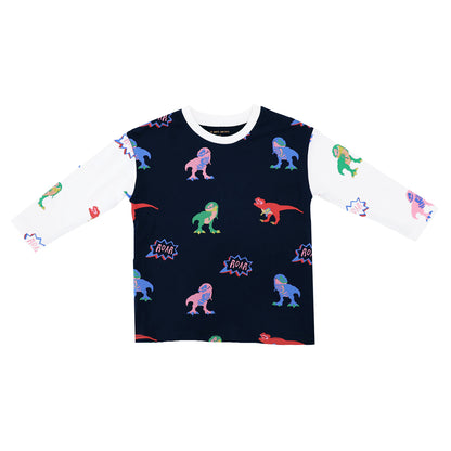 Made for Play - Long Sleeves Tee in T-Rex Print in Navy by Le Petit Society — image 4