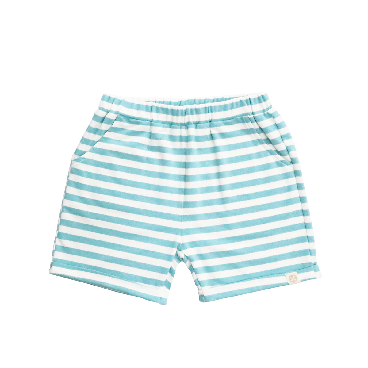Resort Series - Kids Terry Shorts in Blue Stripes by Le Petit Society — image 2