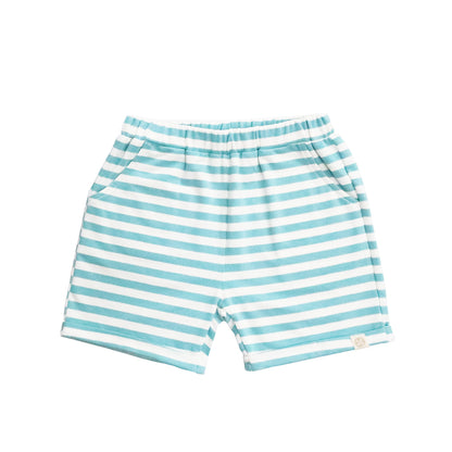 Resort Series - Kids Terry Shorts in Blue Stripes by Le Petit Society — image 2