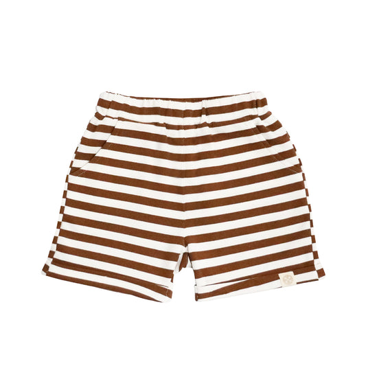 Resort Series - Kids Terry Shorts in Brown Stripes by Le Petit Society