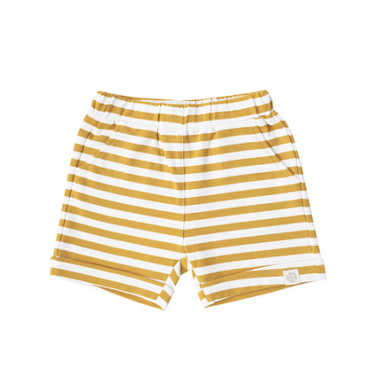 Resort Series - Kids Terry Shorts in Mustard Stripes by Le Petit Society