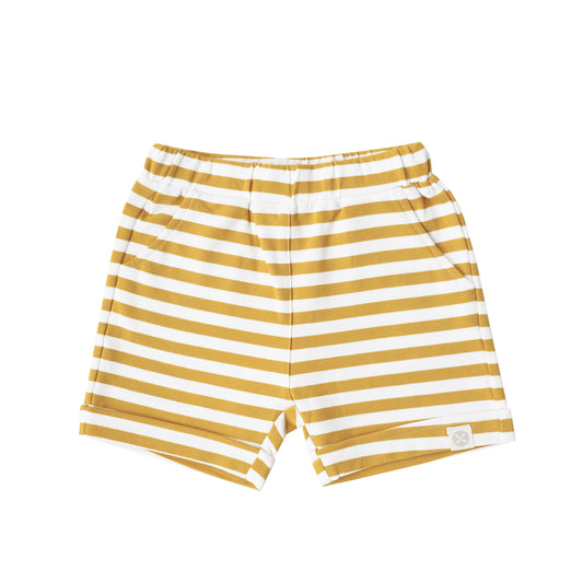 Resort Series - Kids Terry Shorts in Mustard Stripes by Le Petit Society
