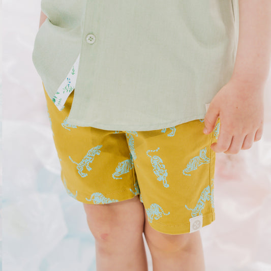 Bermuda Shorts with Adjustable Waistband in Tiger Print by Le Petit Society