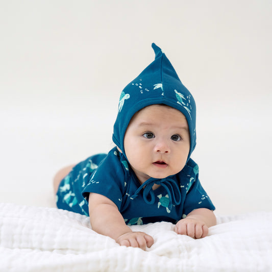 Organic Baby Bonnet Hat in Turtle Print by Le Petit Society