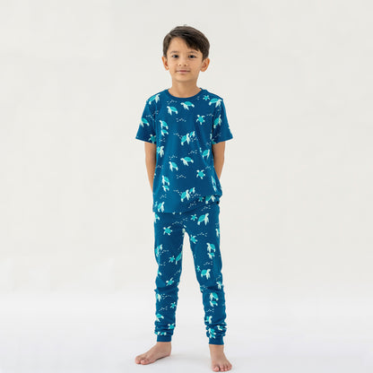 Kids Short Sleeves Organic Pyjamas Set in Turtle Print by Le Petit Society — image 6