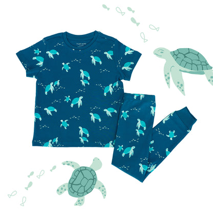 Kids Short Sleeves Organic Pyjamas Set in Turtle Print by Le Petit Society — image 12
