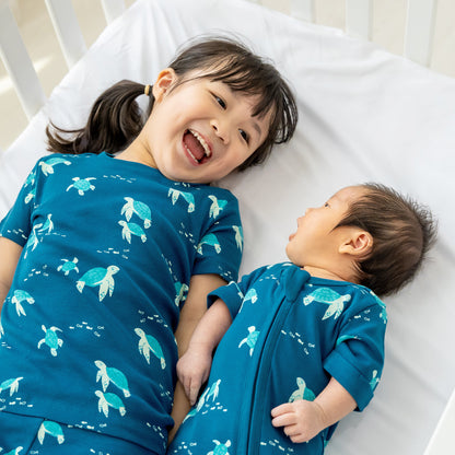 Kids Short Sleeves Organic Pyjamas Set in Turtle Print by Le Petit Society — image 2