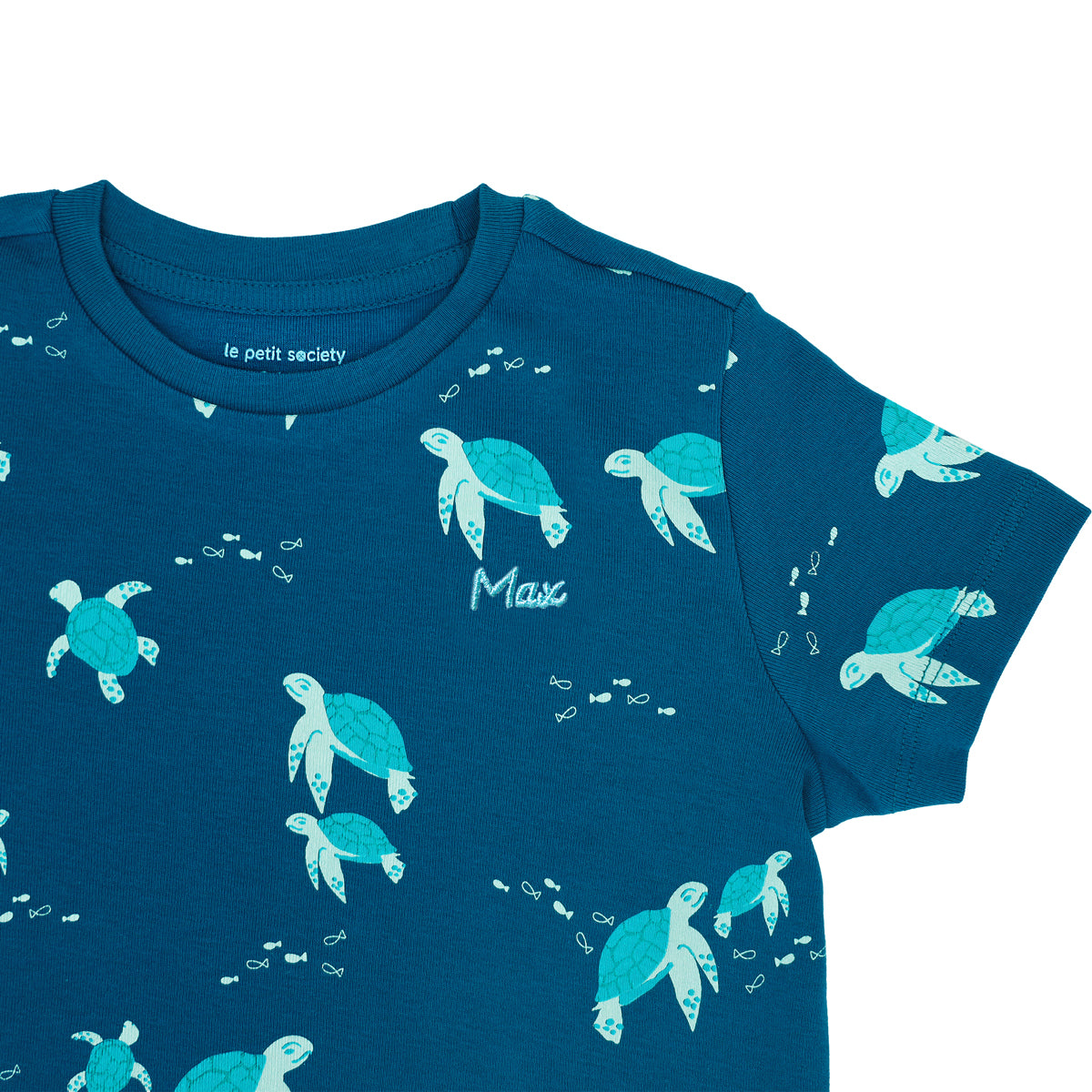 Kids Short Sleeves Organic Pyjamas Set in Turtle Print by Le Petit Society — image 5