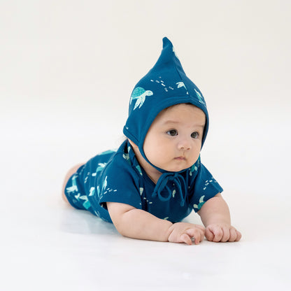 Baby Organic Short Sleeve Romper in Turtle Print by Le Petit Society — image 3
