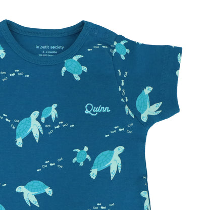 Baby Organic Short Sleeve Romper in Turtle Print by Le Petit Society — image 5