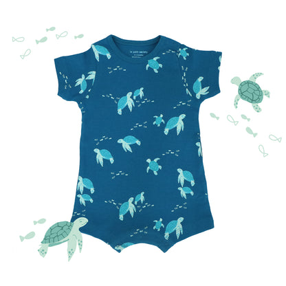 Baby Organic Short Sleeve Romper in Turtle Print by Le Petit Society — image 4