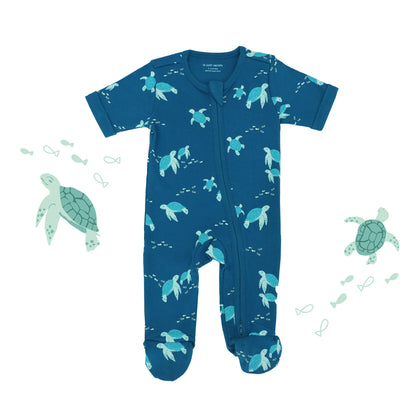 Baby Organic Zip Sleepsuit with Foldable Mittens & Footies in Turtle Print by Le Petit Society — image 11