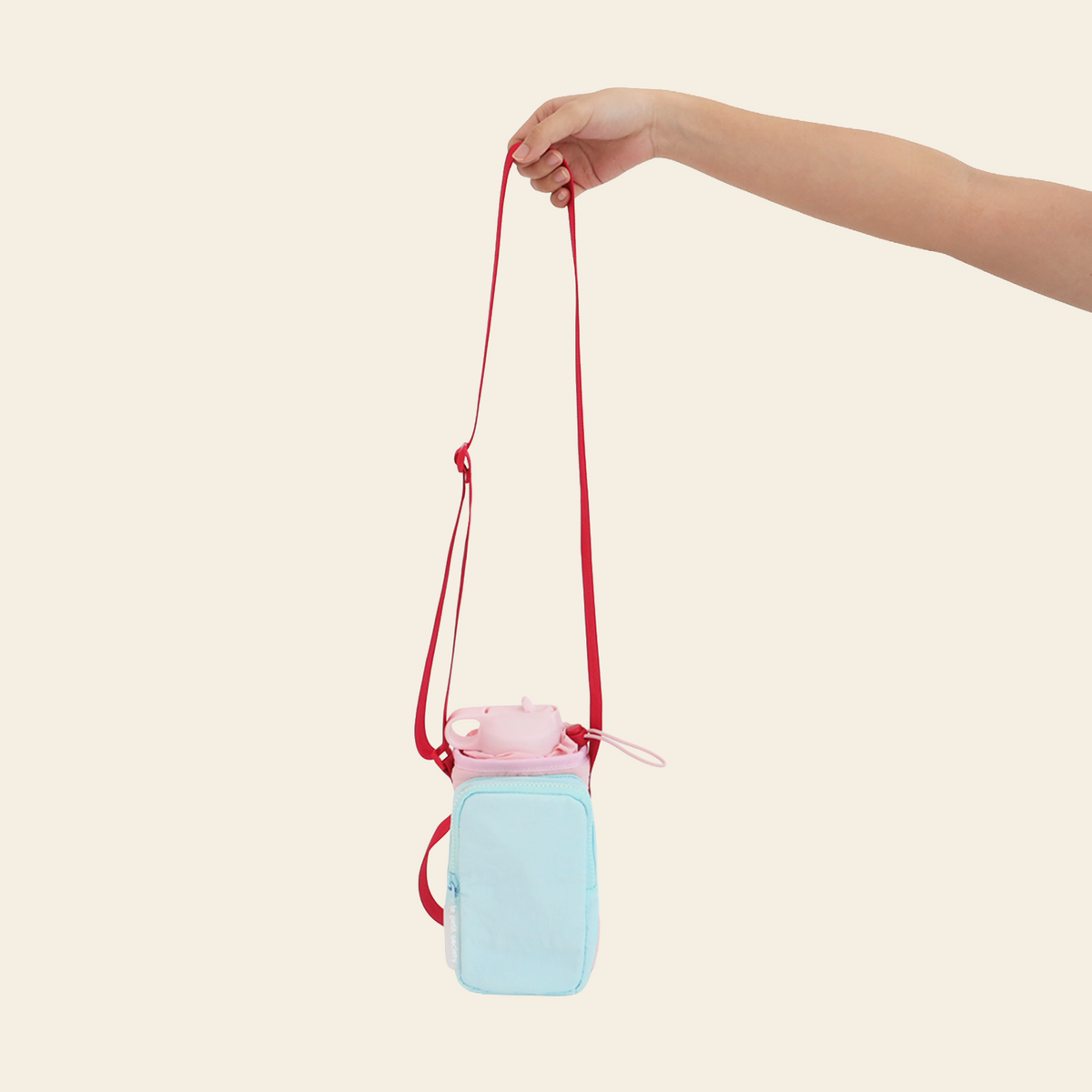 Water Bottle Sling Bag in Strawberry/Mint by Le Petit Society — image 2