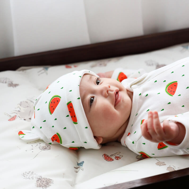 Baby Organic Bear Hat in Watermelon Print by Le Petit Society