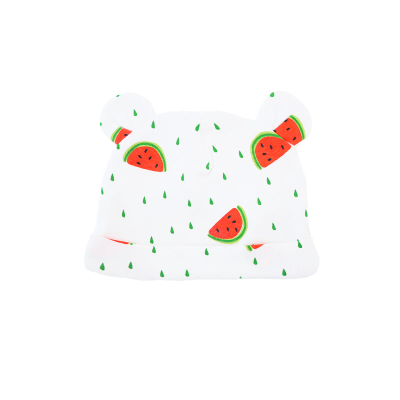 Baby Organic Bear Hat in Watermelon Print by Le Petit Society — image 2