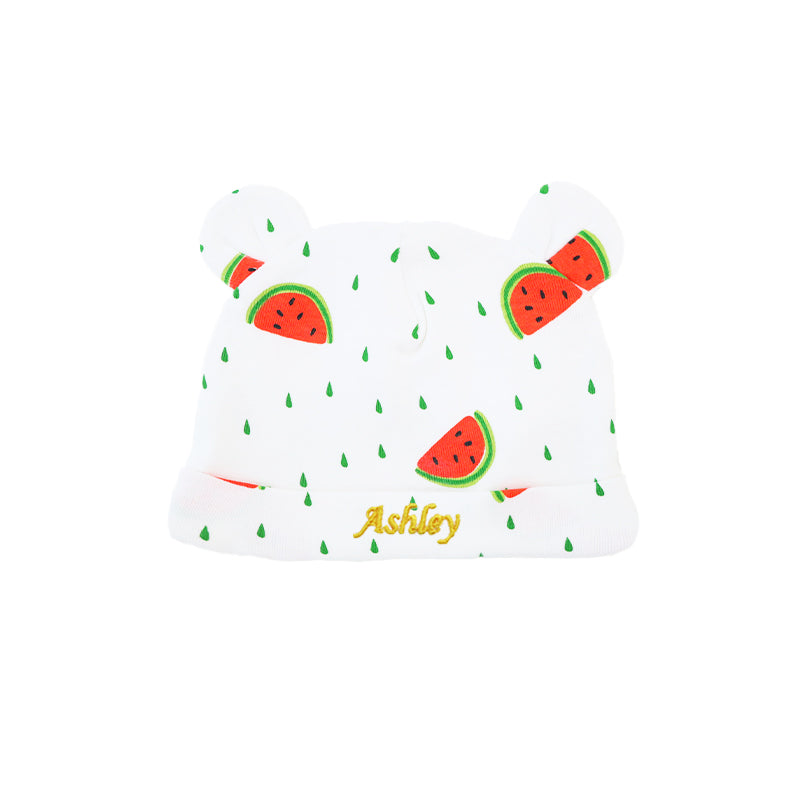 Baby Organic Bear Hat in Watermelon Print by Le Petit Society — image 3