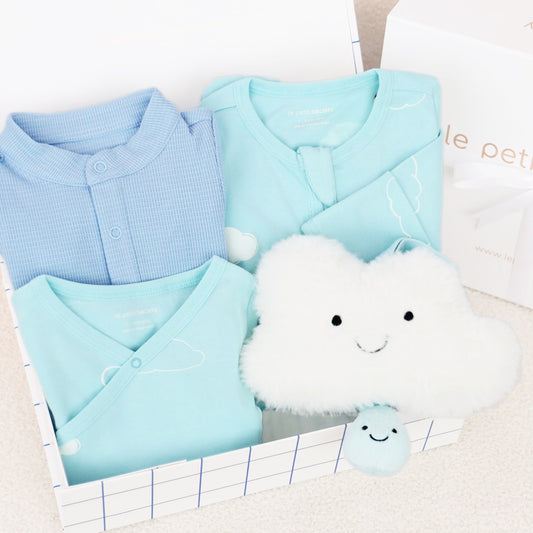 Welcome to the World Baby Boy Set in Azure Skies by Le Petit Society