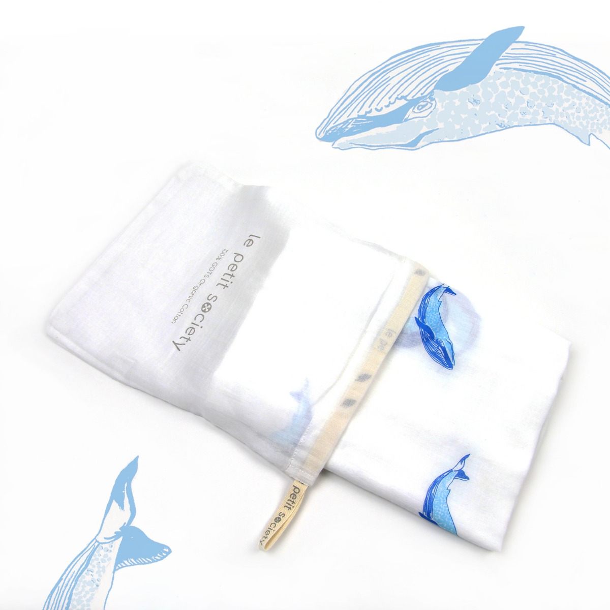 Baby Organic Swaddle in Whale (Personalisable) by Le Petit Society — image 3