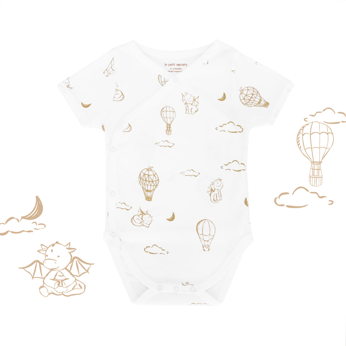 Baby Organic Kimono Romper in Dreamy Dragon - White by Le Petit Society — image 4