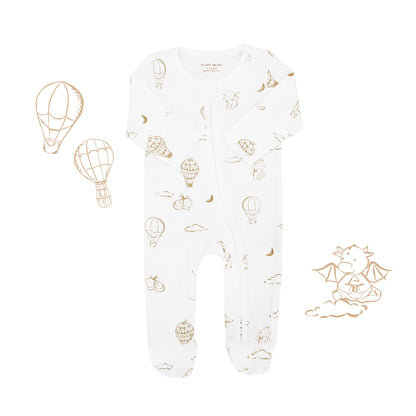 Baby Organic Zip Sleepsuit with Foldable Mittens & Footies - Dreamy Dragon in White by Le Petit Society — image 13