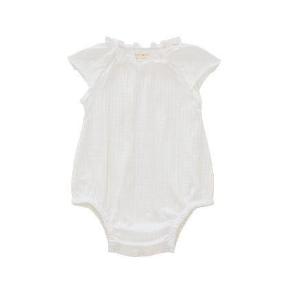 Baby Girl Bubble Romper in White Pointelle Cotton by Le Petit Society — image 6