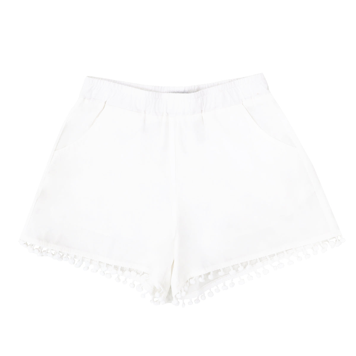 Resort Series - Girls Pom Pom Shorts in White by Le Petit Society — image 6