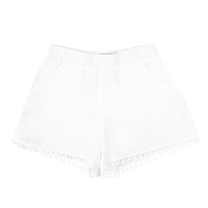 Resort Series - Girls Pom Pom Shorts in White by Le Petit Society — image 6