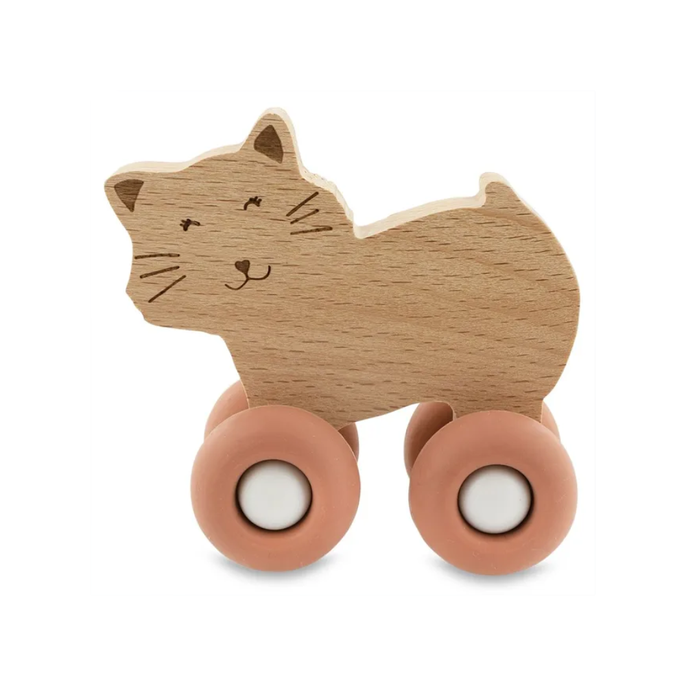 Wooden Animal Car With Silicon Wheels - Mrs Cat by Trixie by Le Petit Society