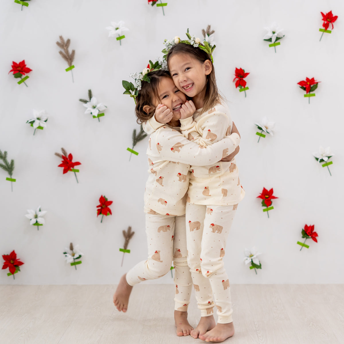 Kids Long Sleeve Organic Pyjamas Set in Christmas Bear Print (Personalisable) by Le Petit Society — image 3