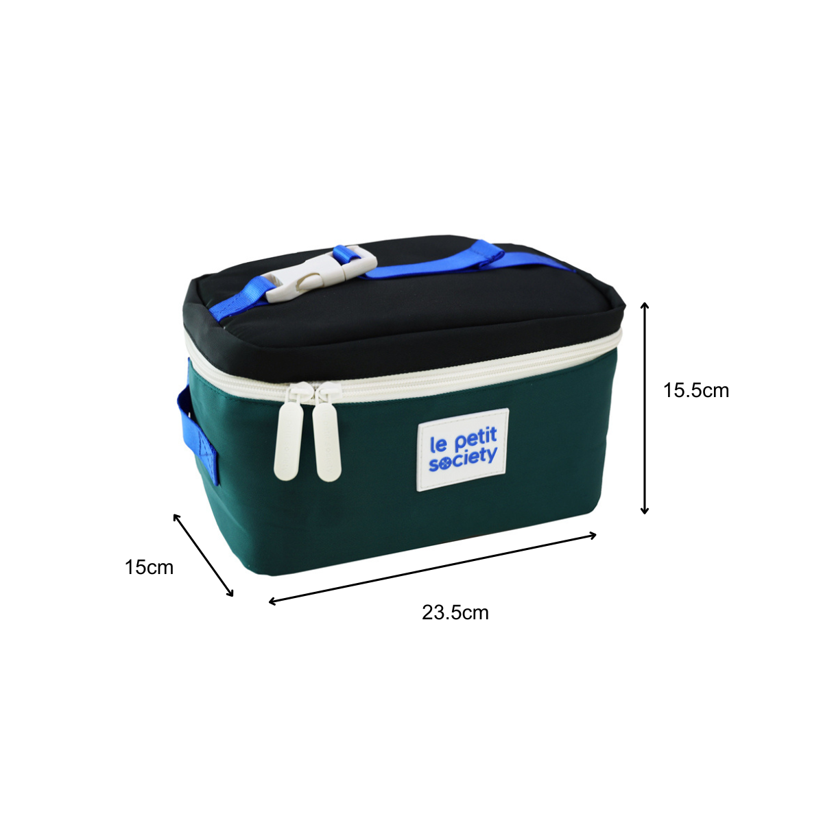 Infographic showing the dimensions of the thermal lunch bag.