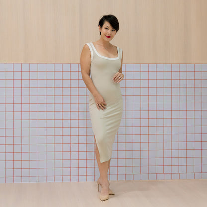 Ladies Jersey Knit Dress in Beige by Le Petit Society