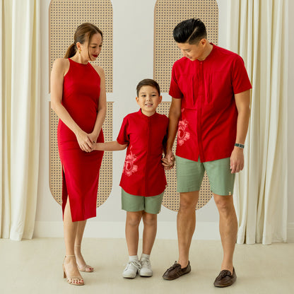 Zodiac Series - Boys Shirt in Red Snake Print by Le Petit Society — image 3