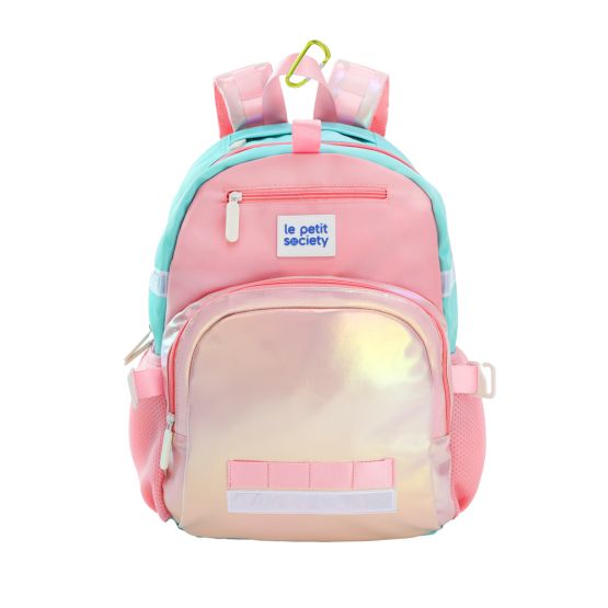 The LPS kids single pocket school bag in an iridescent pink and gold design.