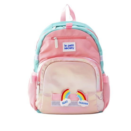 A school bag from Le Petit Society customised with velcro patches.