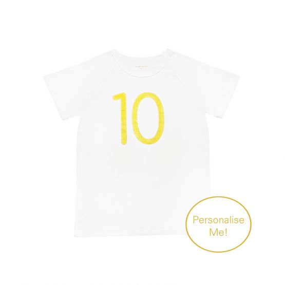 Number 10 Tee in White/Gold