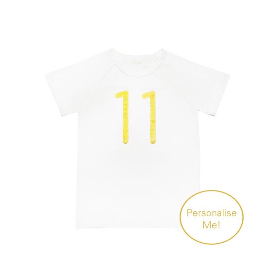 Number 11 Tee in White/Gold
