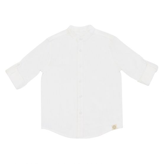 Papa & Mini - Boys Long Sleeves Shirt in White Linen (Personalisable)